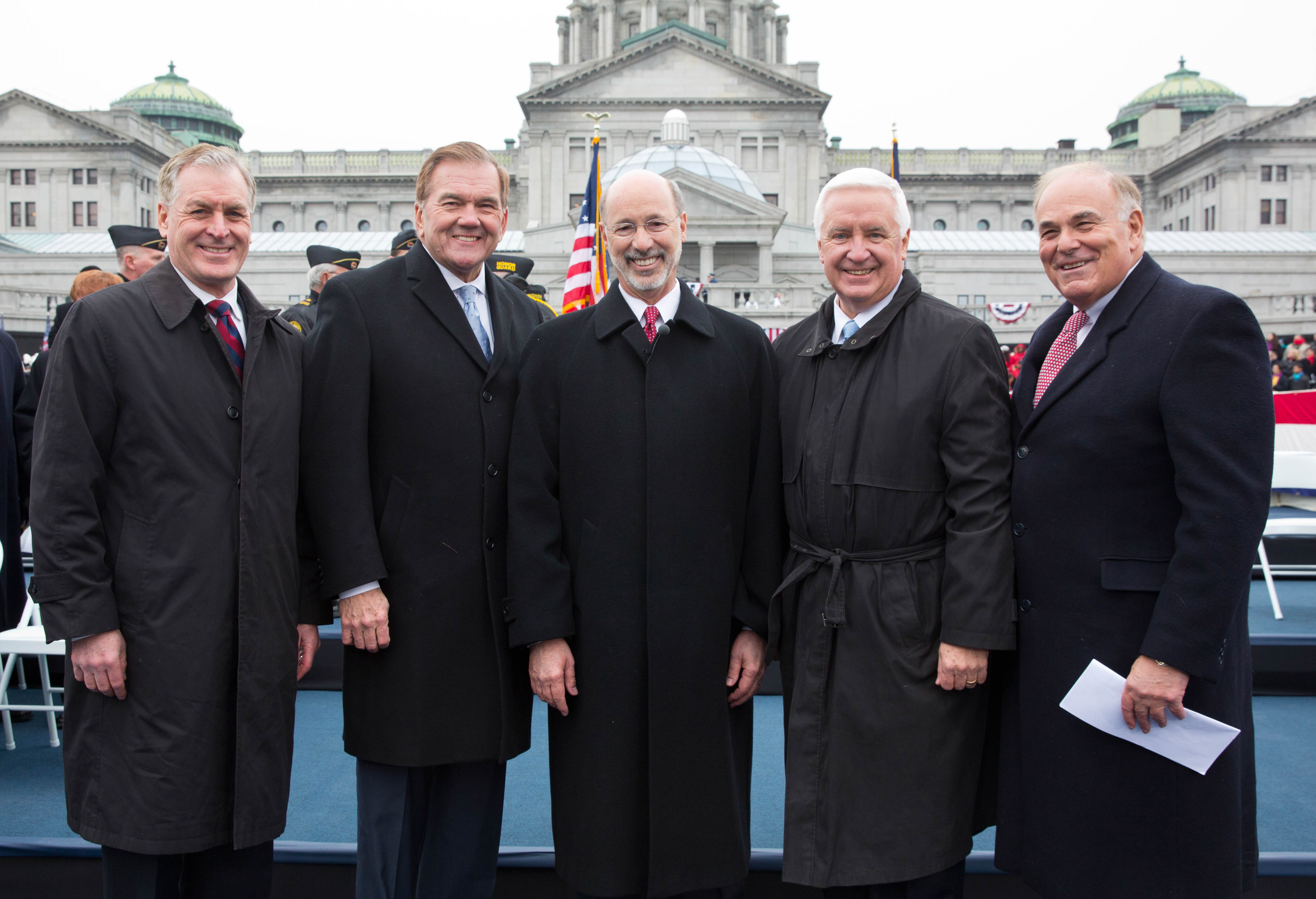 Mark Schweiker, Tom Ridge, Governor Tom Wolf, Tom Corbett, and Ed Rendell