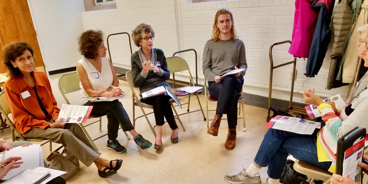 PMC PHENND Fellow leading a discussion about democracy at a League of Women Voters Program