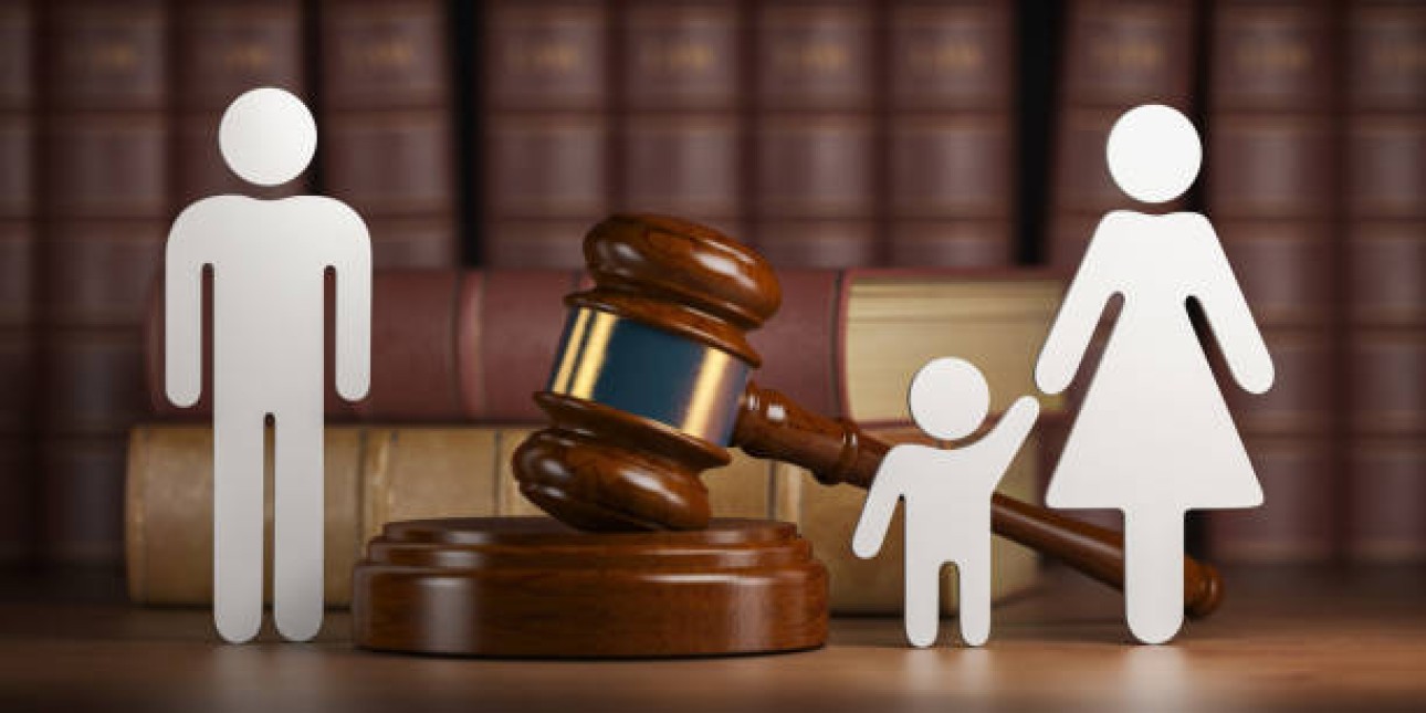 stick figure family and a gavel