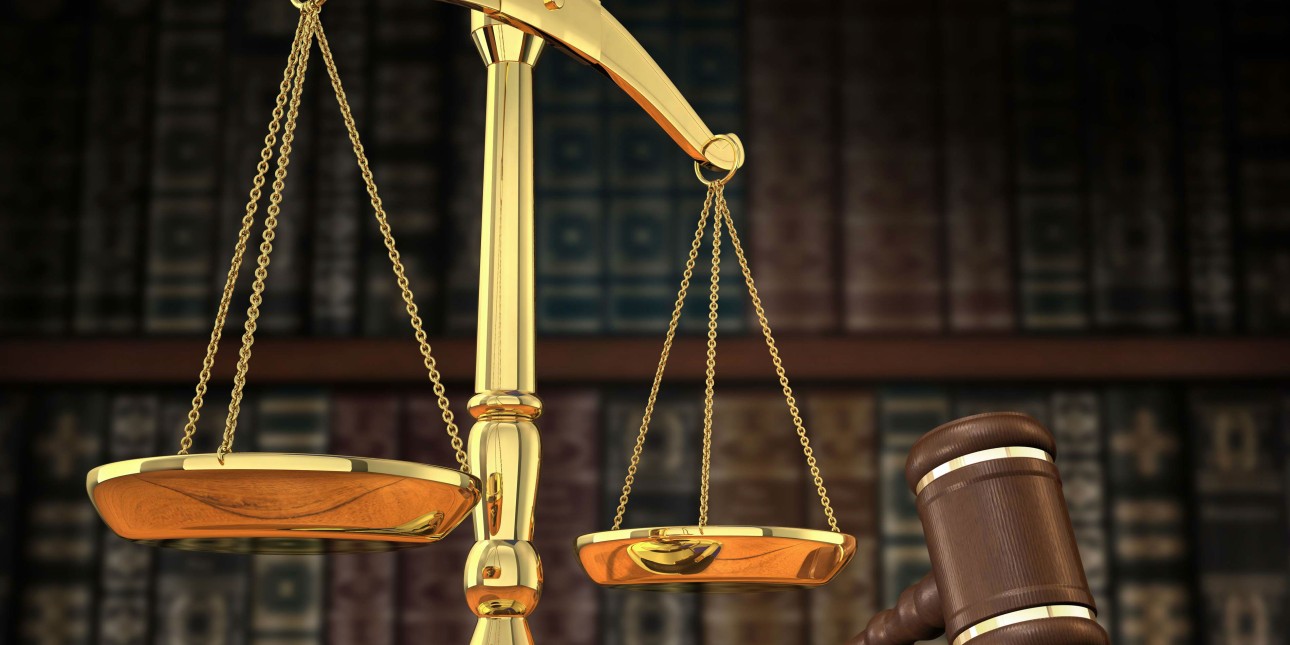 Justice scale and judge's mallet