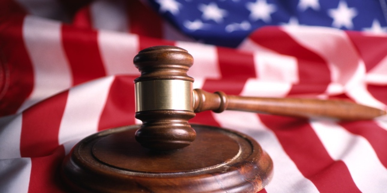 Judge's gavel and American flag