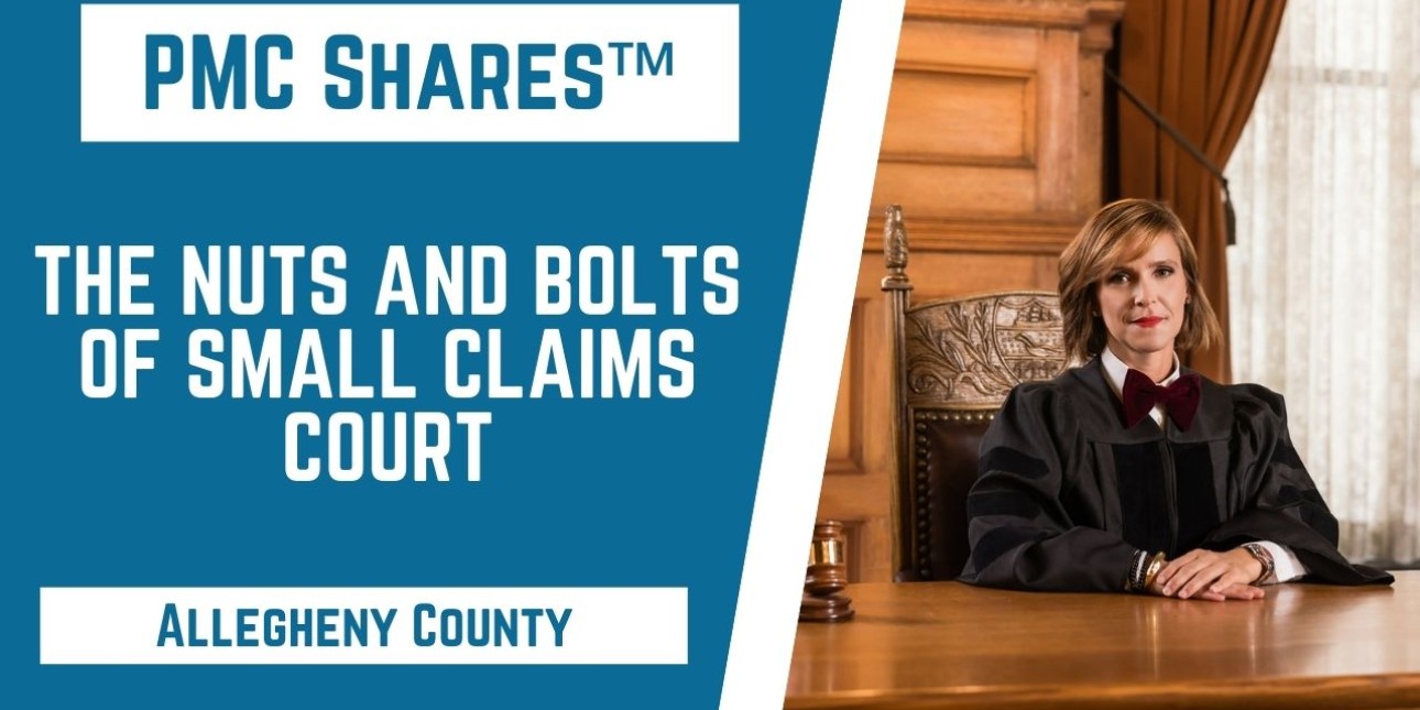 A flyer promoting the Small Claims workshop, with a photo of Judge Wheatley on the right