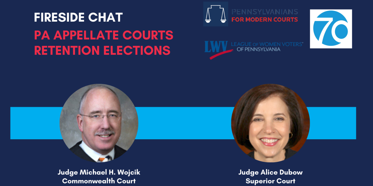 A flyer promoting the Appellate Court retention election fireside chat