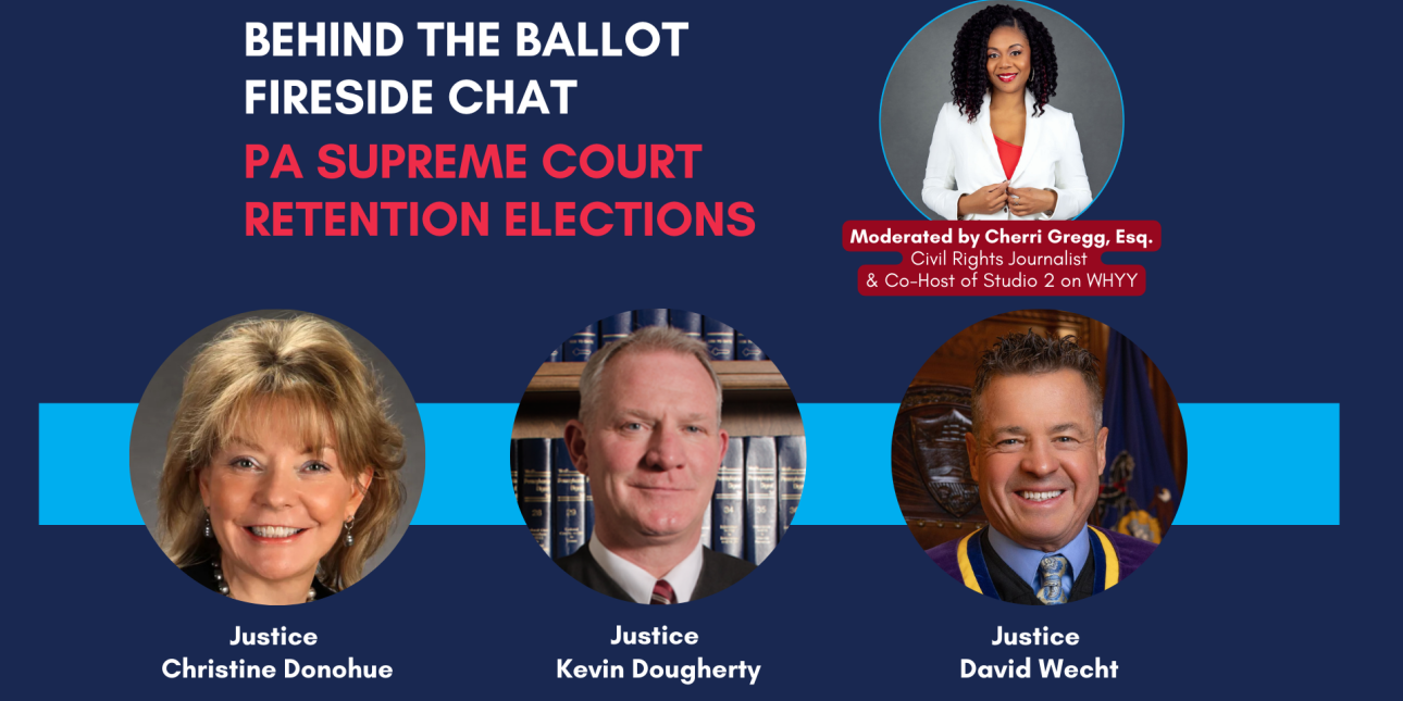 A banner for the 2025 Supreme Court Retention Election fireside chat