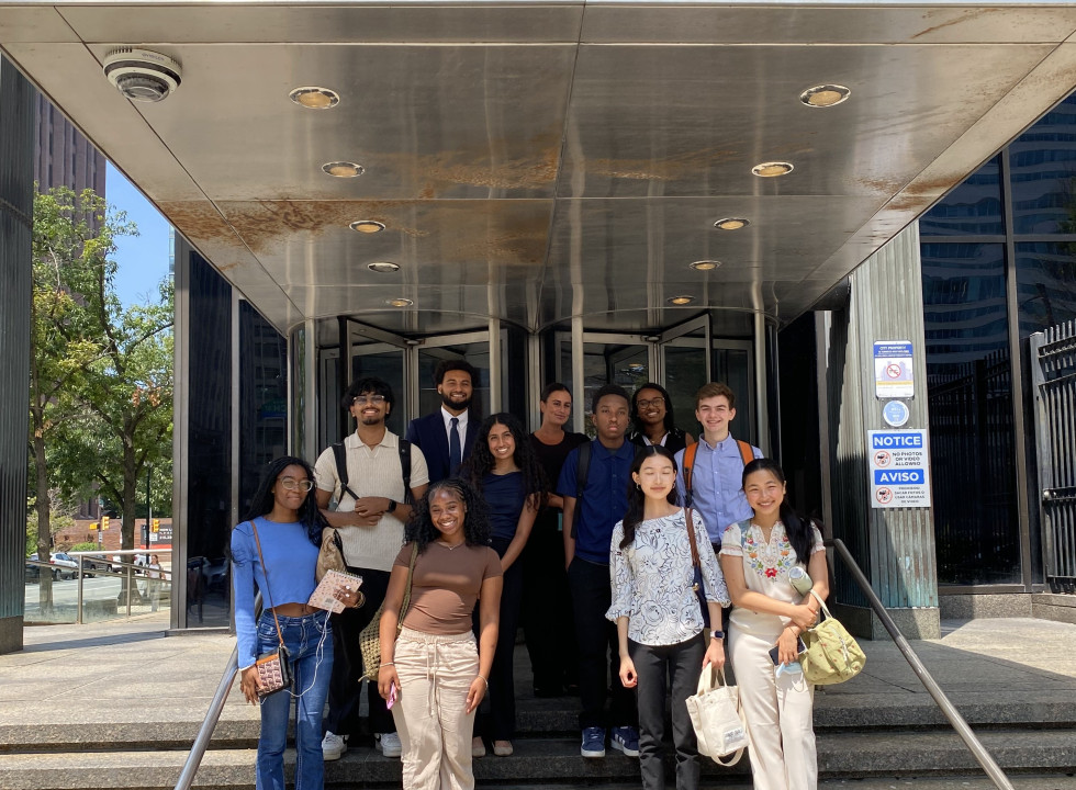 student outside courthouse