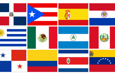 Collage of flags of Hispanic countries