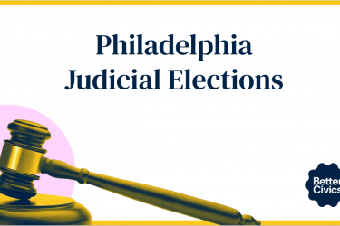 Graphic of a gavel with the text "Philadelphia Judicial Elections" 