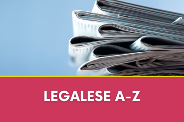Picture of a stack of newspapers with the presentation title "Legalese A-Z" underneath