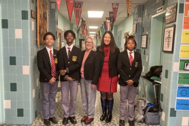 DePaul seventh-grade students are learning so much from our sessions with Pennsylvanians for Modern Courts! They are pictured here with Deborah Gross Kurtz, CEO of PMC (left), and Sheryl Axelrod, Esq., Founder of the Axelrod Firm, P.C. (right).